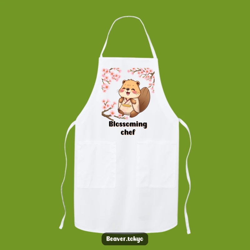 Funny Happy Beaver Apron: Traditional Kimono Chef Companion, Sakura Kitchen Gift