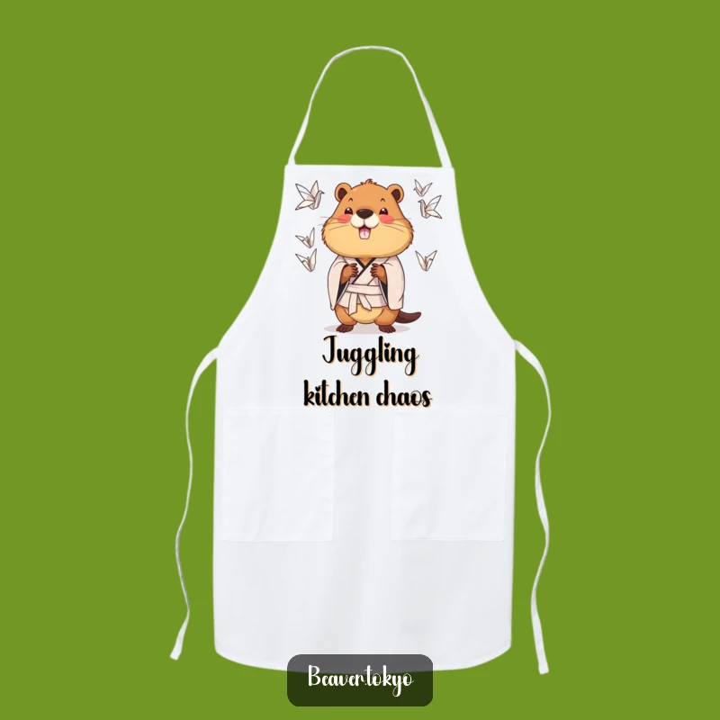 Funny Juggling Beaver Apron: Kimono Chef Companion, Creative Kitchen Gift