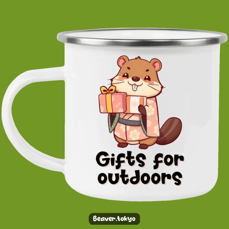Funny Beaver Gift Stacker Camping Mug - Cute Kimono Outdoor Cup