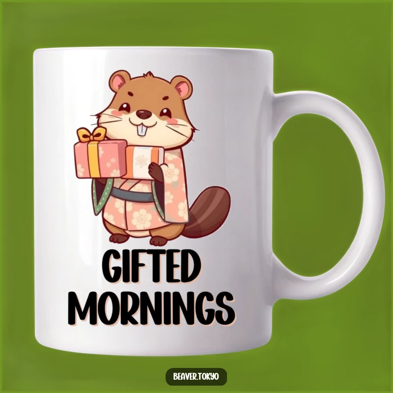 Funny Beaver Gift Stacker Mug - Cute Kimono Character Surprise Gift
