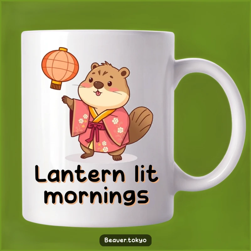 Funny Beaver Lantern Toss Mug - Colorful Kimono Festival Gift