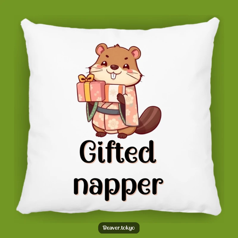Cozy Beaver Gift Stacker Pillow - Cute Kimono Cushion Funny Gift