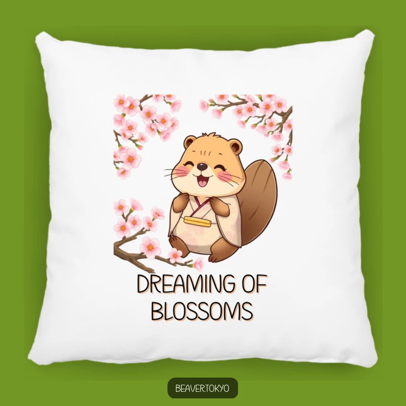 Funny Happy Beaver Pillow: Traditional Kimono Cushion, Cozy Serenity Gift