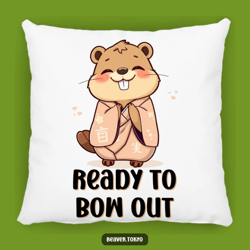 Funny Bowing Beaver Pillow: Elegant Kimono Cushion, Cozy Joy Gift