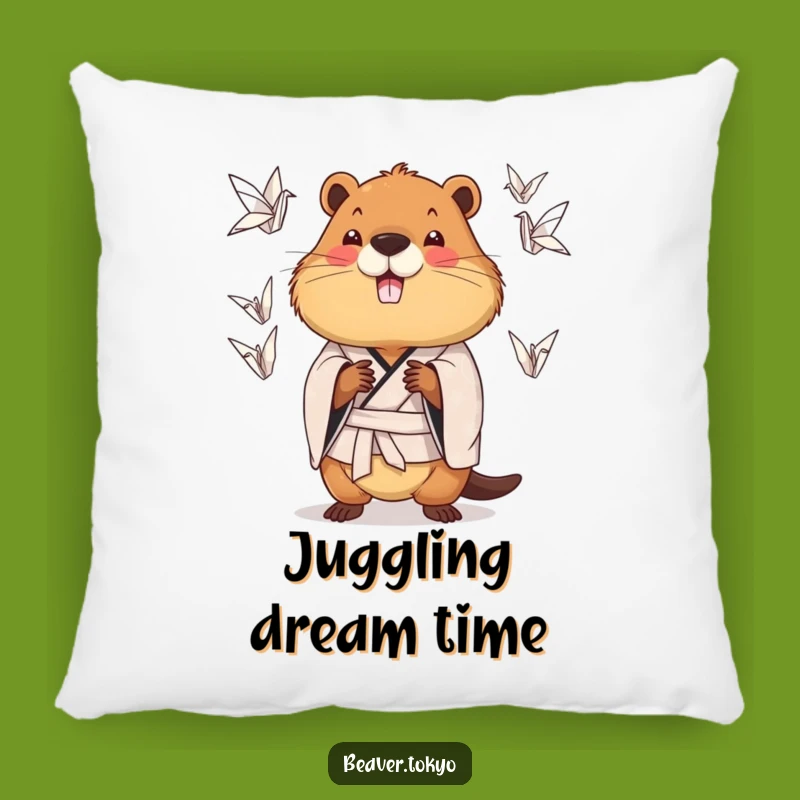 Funny Juggling Beaver Pillow: Kimono Acrobat Cushion, Cozy Fun Gift