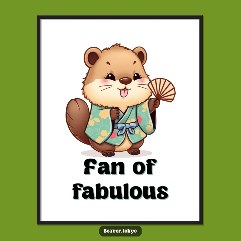 Funny Beaver Kimono Digital Art - Cute Fluffy Waving Fan Print Gift