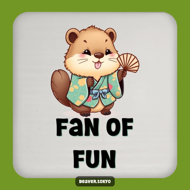 Funny Beaver Kimono Coaster - Cute Fluffy Waving Fan Protector Gift