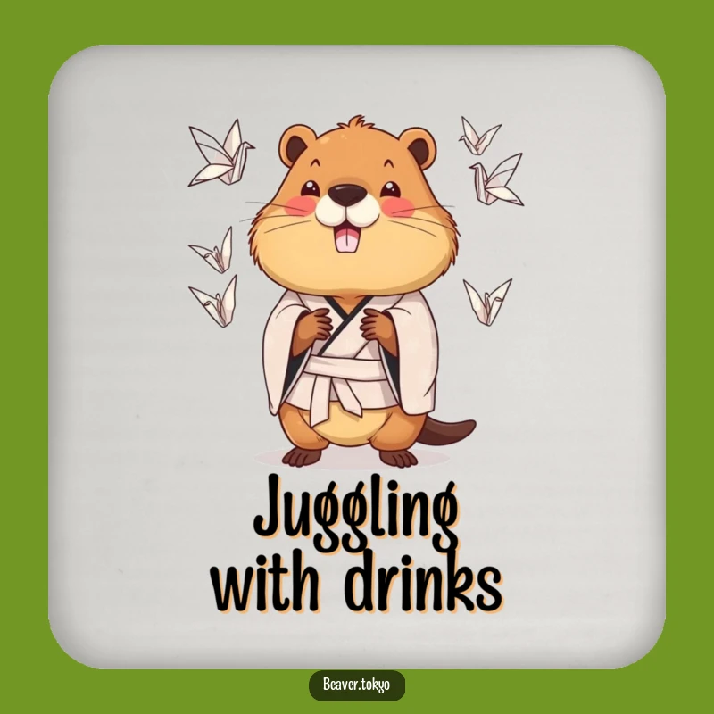 Funny Juggling Beaver Coaster: Kimono Acrobat Protector, Quirky Gift