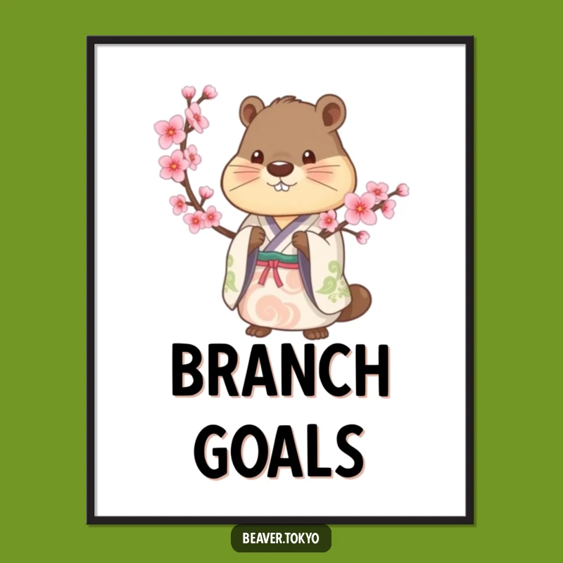 Beaver Kimono Cherry Blossom Poster - Artistic Nature Wall Art Gift