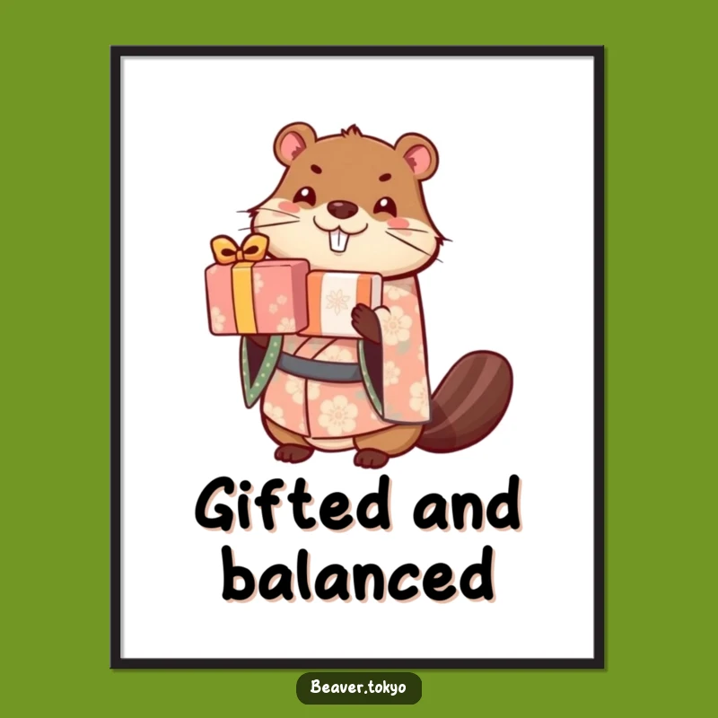 Funny Beaver Gift Stacker Poster - Cute Kimono Art Print Gift