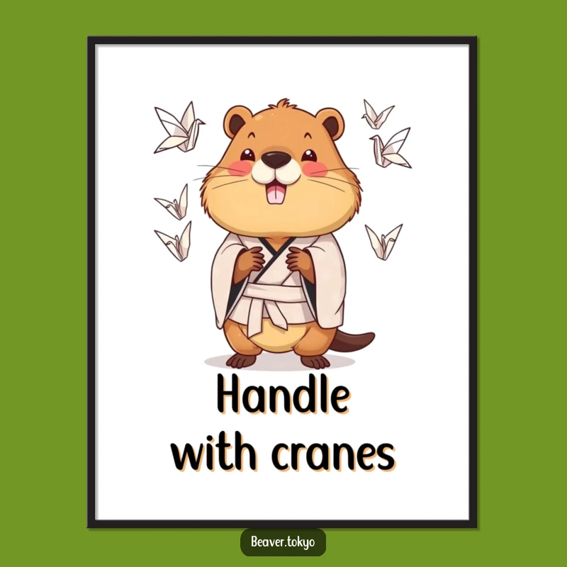Funny Juggling Beaver Poster: Kimono Acrobat Art, Whimsical Wall Decor
