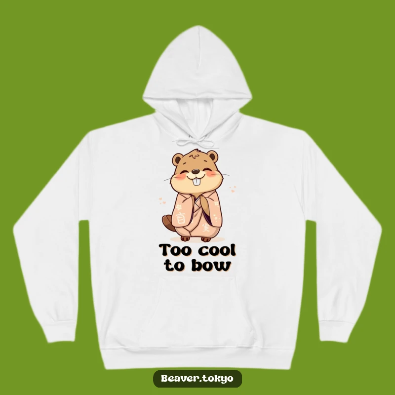 Cozy Funny Bowing Beaver Hoodie: Elegant Kimono Comfort, Warm Gift
