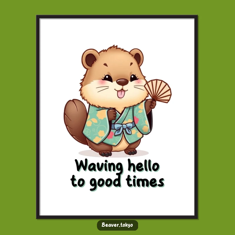 Free Printable Beaver Art: Fluffy Kimono Fan Waving Laughable Downloadable