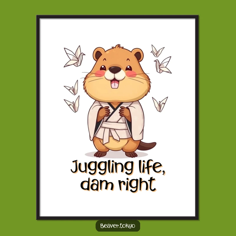Free Printable Wall Art: Juggling Beaver Decor - Cute Funny Downloadable Art