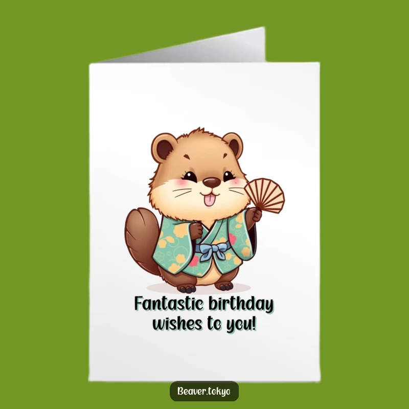 Free Printable Funny Beaver Birthday Card: Fluffy Fan Waving Charm Downloadable