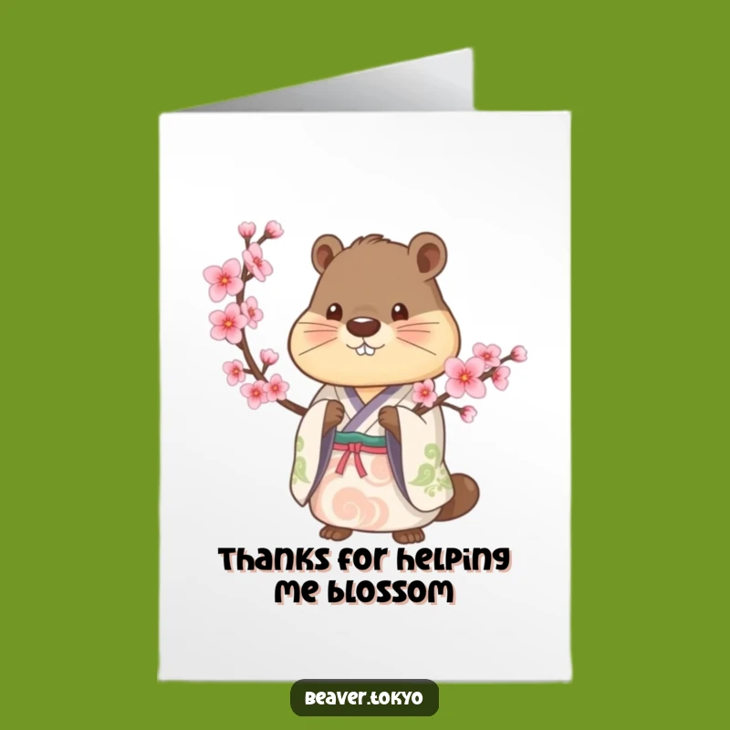 Free Printable Beaver Thank You Card: Blossom Branch Gratitude Downloadable