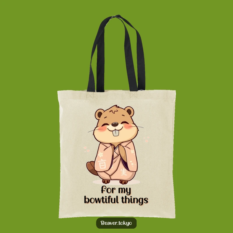 Funny Bowing Beaver Tote Bag: Elegant Kimono Accessory, Joyful Gift